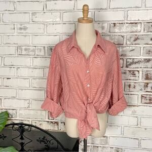 Vintage Y2K 90s J.H. Collectibles Salmon Pink Floral Embossed Button-down Blouse